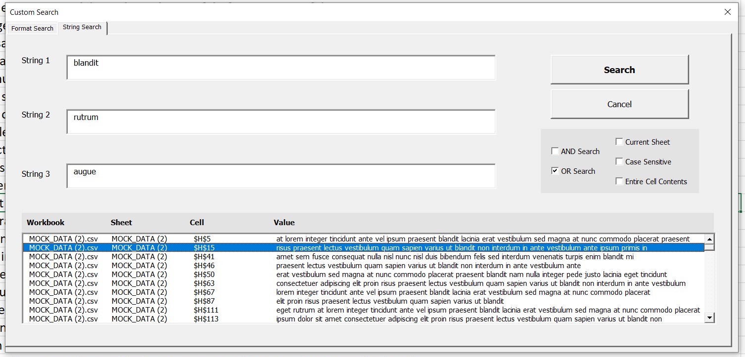 Excel Mega Search multi-string search