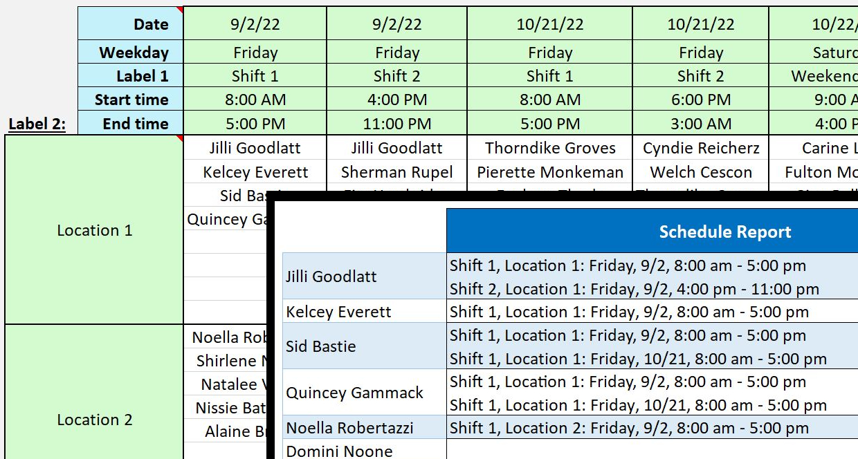 Excel Group and Shift scheduler