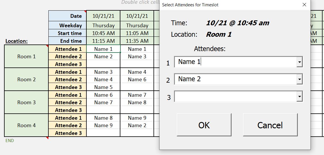 Excel speed dating scheduler tool